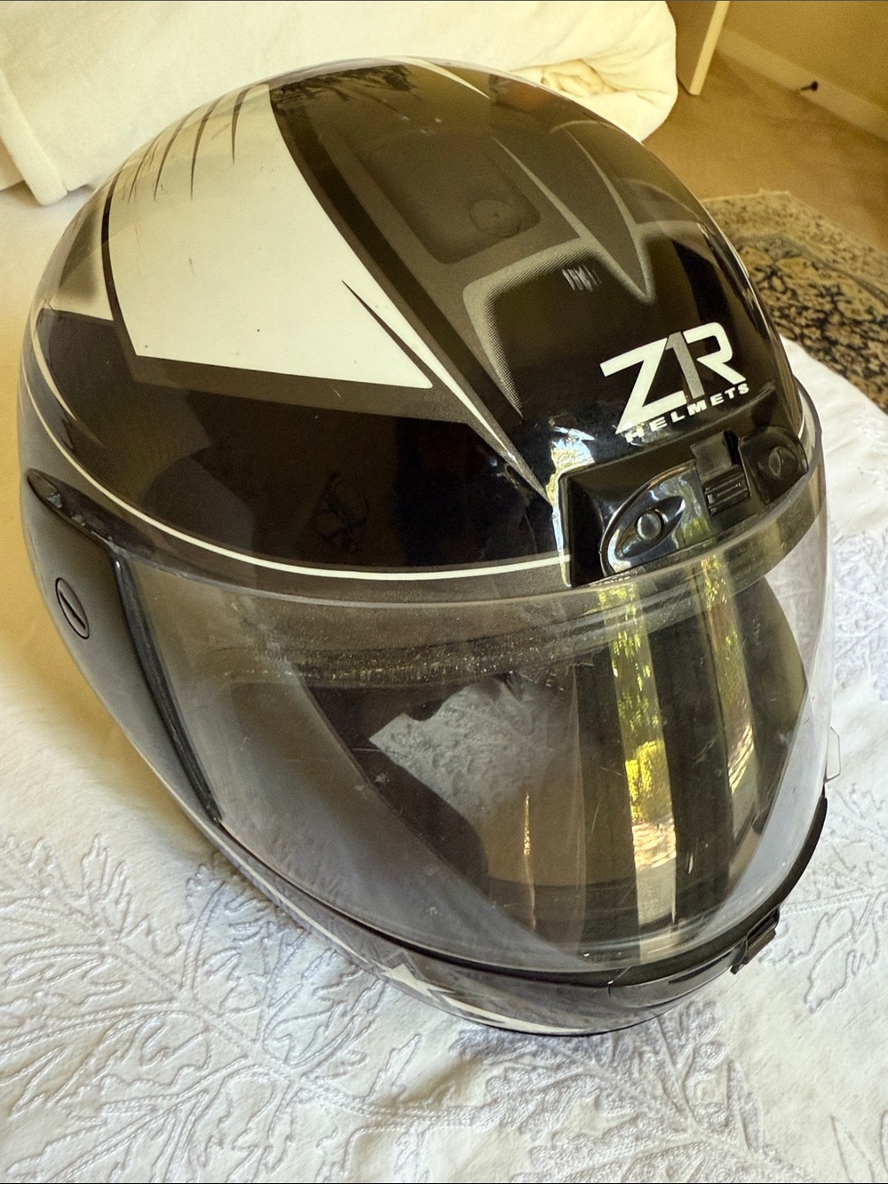 Black and White Full-Face Riding Helmet